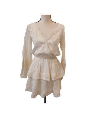 American Eagle Cream Small Long Sleeve Tiered Ruffle Dress Cowgirl w/ Lace #L-66